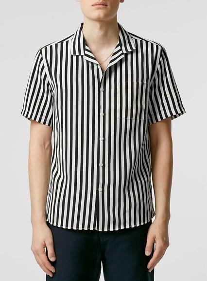 Topman Mens Black Bold Stripe Short Sleeve Dress Shirt