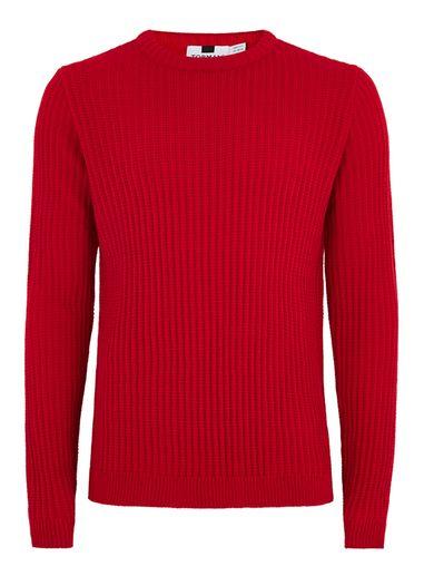 Topman Mens Deep Red Ribbed Raglan Sweater