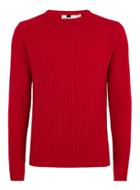 Topman Mens Deep Red Ribbed Raglan Sweater