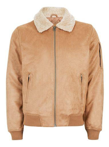 Topman Mens Brown Stone Faux Suede Flight Jacket