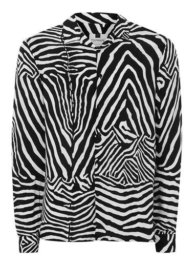 Topman Mens Black And White Zebra Revere Shirt