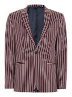 Topman Mens Red Burgundy And White Stripe Skinny Suit Jacket