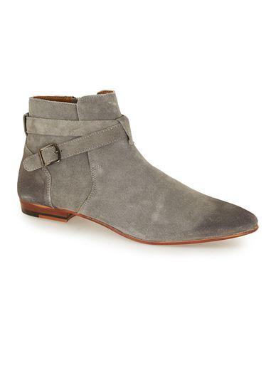 Topman Mens Grey Suede Buckle Ankle Boots