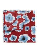 Topman Mens Red And Blue Floral Print Cotton Pocket Square