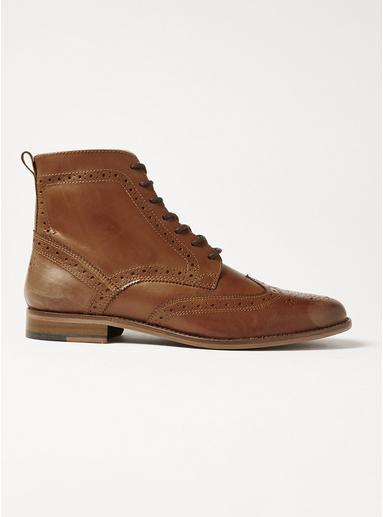 Topman Mens Brown Tan Leather Hale Brogue Boots