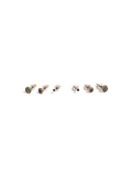 Topman Mens Black Gold Look Engraved Stud Earrings 3 Pack*