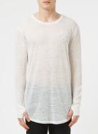 Topman Mens White Siksilk Cream Stripe Long Sleeve Undergarment Burnout T-shirt*