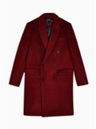 Topman Mens Red Burgundy Double Breasted Coat With Wool