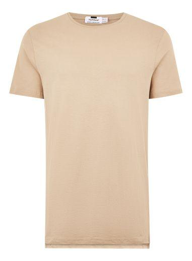 Topman Mens Beige Stone Longline Crew Neck T-shirt