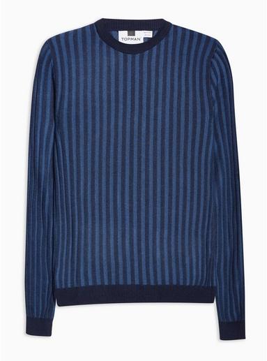 Topman Mens Blue Long Sleeve Plaited Sweater