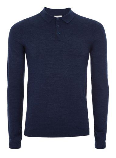 Topman Mens Blue Navy Muscle Fit Merino Knitted Polo