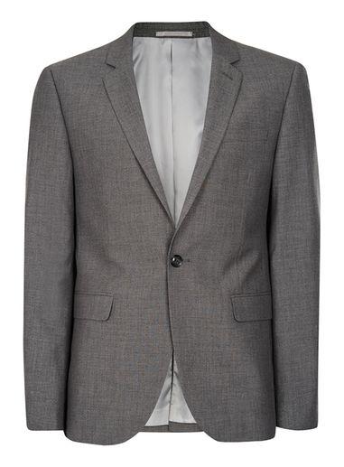 Topman Mens Mid Grey Textured Skinny Fit Suit Jacket