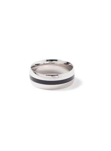 Topman Mens Black Silver Look Band Ring