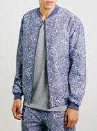 Topman Mens Blue And White Printed Bomber Jacket