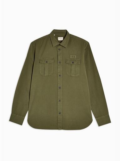 Selected Homme Mens Green Selected Homme Khaki Organic Cotton Slim Shirt