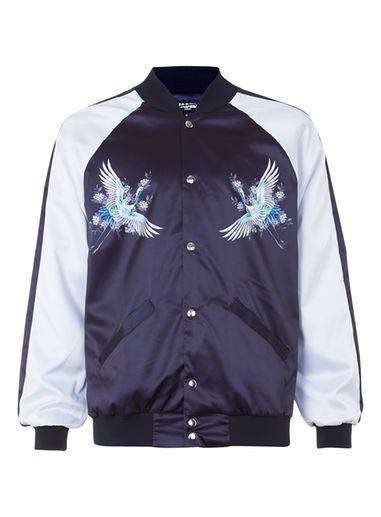 Topman Mens Blue Jaded Navy And White Heron Print Souvenir Bomber Jacket