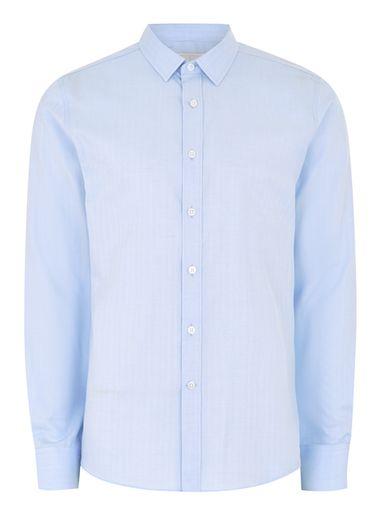Topman Mens Light Blue Herringbone Premium Shirt