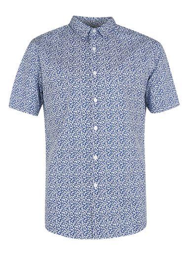 Topman Mens Blue Jigsaw Print Short Sleeve Shirt