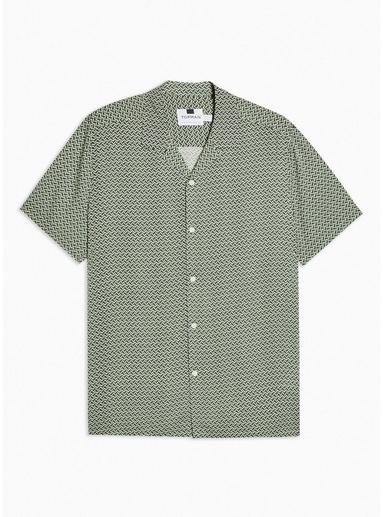 Topman Mens Green Geometric Print Revere Shirt