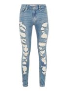 Topman Mens Blue Light Wash Ladder Rip Super Spray On Jeans