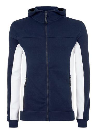 Topman Mens Navy Panelled Zip Through Hoodie