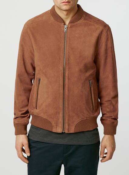 Topman Mens Orange Rust Suede Bomber Jacket*