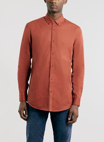 Topman Mens Brick Orange Long Sleeve Twill Shirt