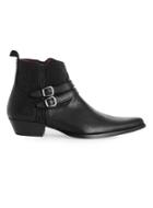Topman Mens Black Leather Low Buckle Boots