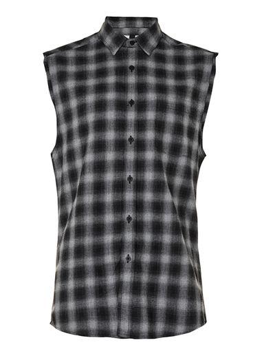 Topman Mens Black Check Sleeveless Shirt