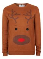 Topman Mens Brown Reindeer Face Christmas Sweater
