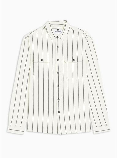 Topman Mens Cream Ecru Pinstripe Overshirt