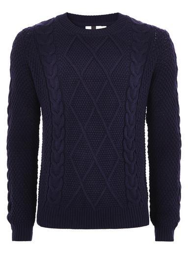 Topman Mens Navy Cable Knitted Sweater