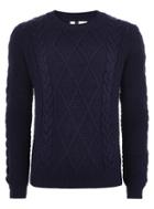 Topman Mens Navy Cable Knitted Sweater