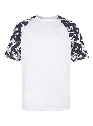 Topman Mens Antioch White And Navy Paint Brush Sleeve Raglan T-shirt*