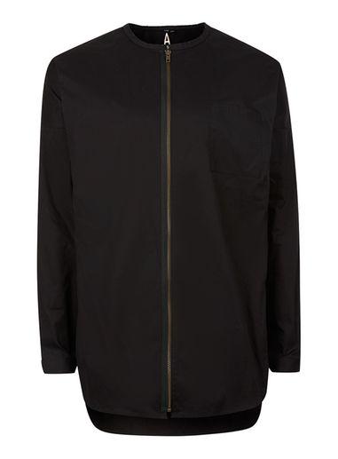 Topman Mens Aaa Black Zip Through Collarless Longline Shirt