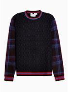 Topman Mens Blue Tartan Sleeve Knitted Sweater