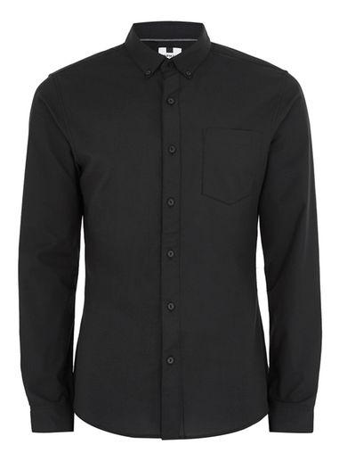 Topman Mens Black Muscle Fit Oxford Long Sleeve Shirt