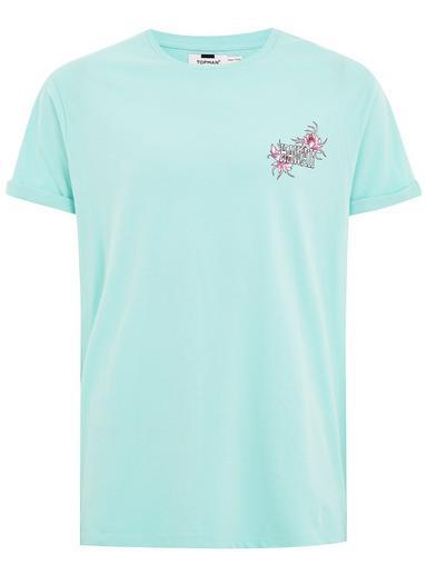 Topman Mens Blue Embroidered T-shirt