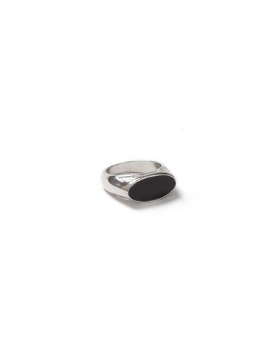 Topman Mens Silver Look And Black Oval Ring*