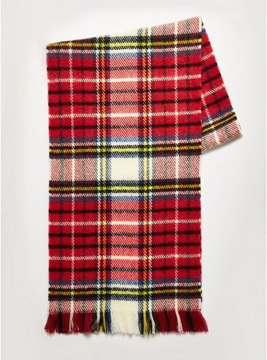Topman Mens Red Check Reverse Brushed Scarf