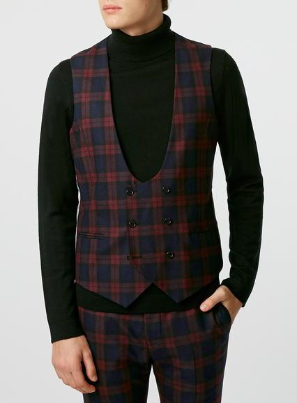 Topman Mens Red Noose And Monkey Burgundy Waistcoat