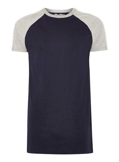 Topman Mens Grey Navy Longline T-shirt