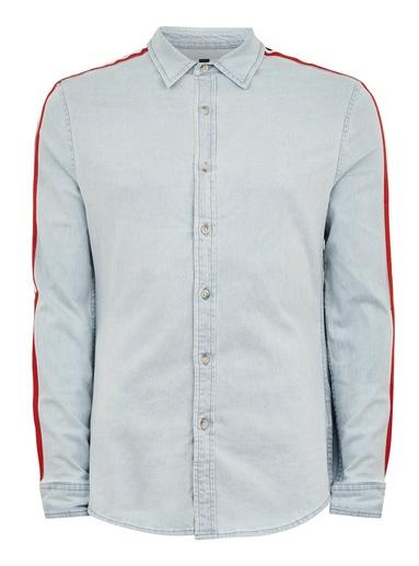 Topman Mens Blue Bleach Red Taping Classic Shirt