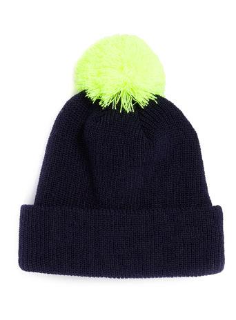 Navy And Yellow Bobble Beanie