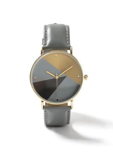 Topman Mens Grey. Grey Leather Geometric Watch*
