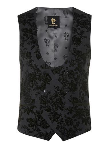 Topman Mens Noose & Monkey Grey Textured Floral Print Suit Vest