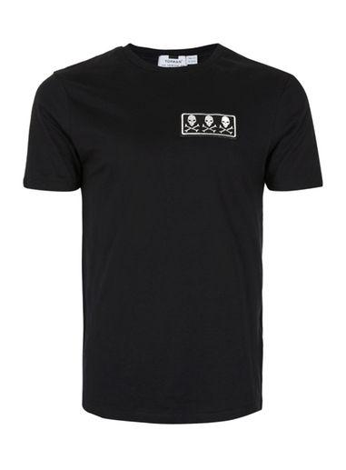 Topman Mens Black Skull Badge Slim Fit T-shirt
