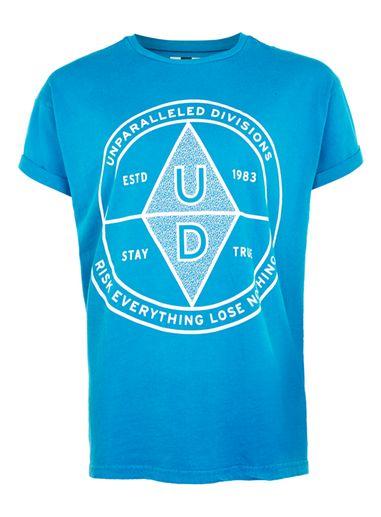 Topman Mens Blue Wash Risk Print T-shirt