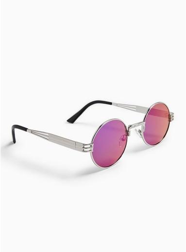 Topman Mens Silver Metal Round Sunglasses