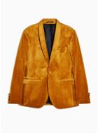 Topman Mens Yellow Gold Velvet Single Breasted Skinny Fit Blazer With Shawl Lapel